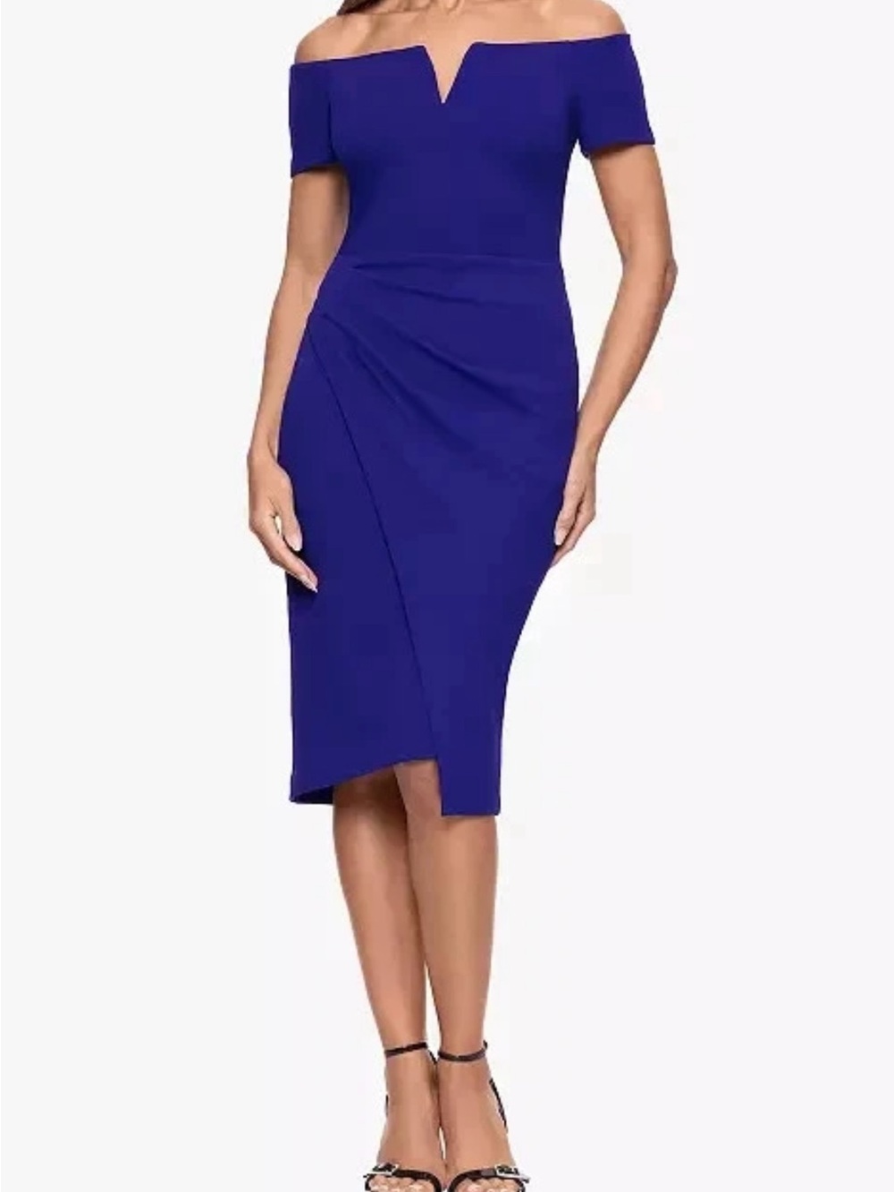 Women's X Evenings Off-the-Shoulder
Ruched Dress Marine Blue Size 12 NWT